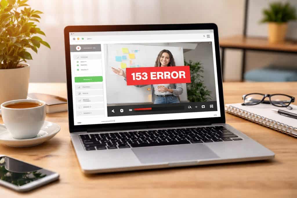 computer showing youtube 153 error